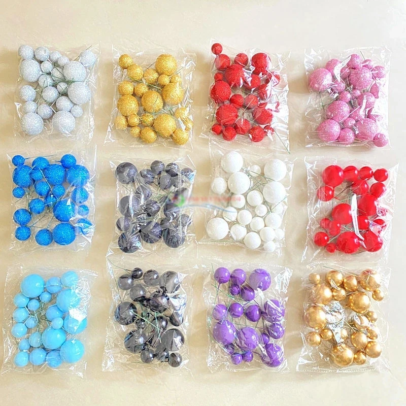 20 buah Set bola puncak kue emas perak bola halus DIY dekorasi Cupcake ulang tahun untuk pesta merayakan pernikahan bola berkilau 2-4cm