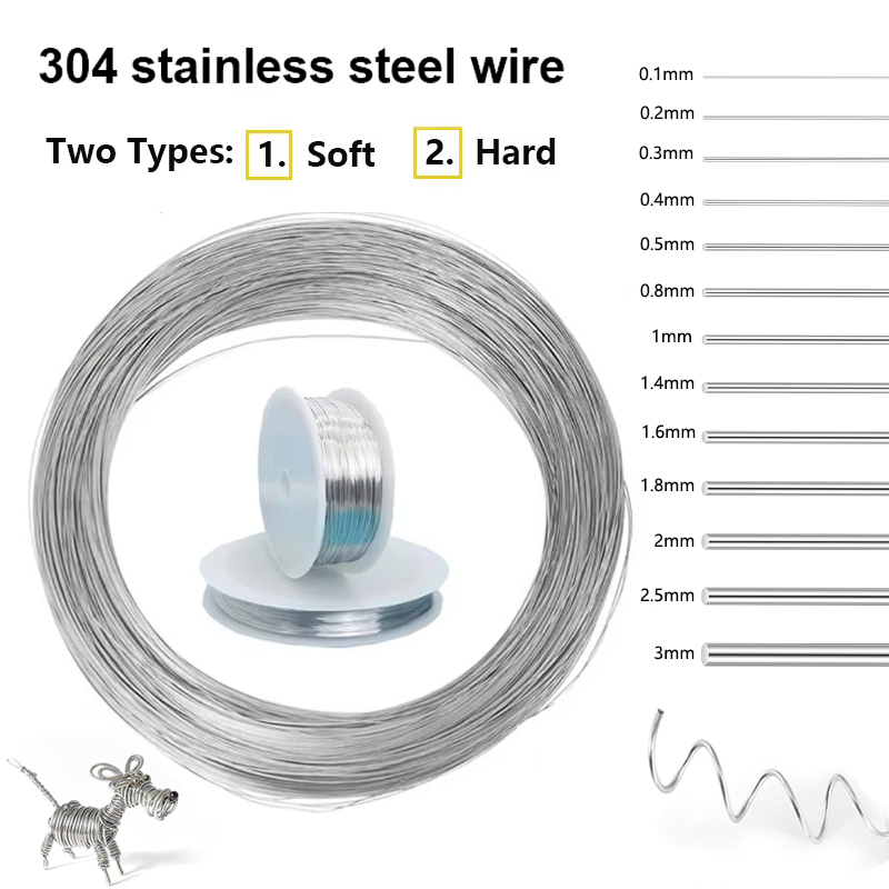 1 peça 1-100 metros 304 aço inoxidável fio de aço macio/duro diâmetro 0.02-3mm fio único amarração fio de ferro macio à prova de ferrugem
