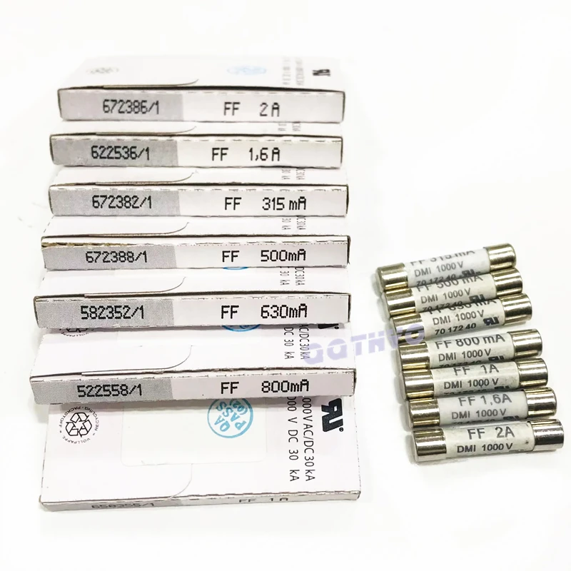 10Pcs Multimeter Ceramic Fuses 7017240 6.3 x 32mm FF 315mA FF500mA FF630mA FF800mA FF1A FF1.6A FF2A DMI 1000V Fast-Acting Fuse