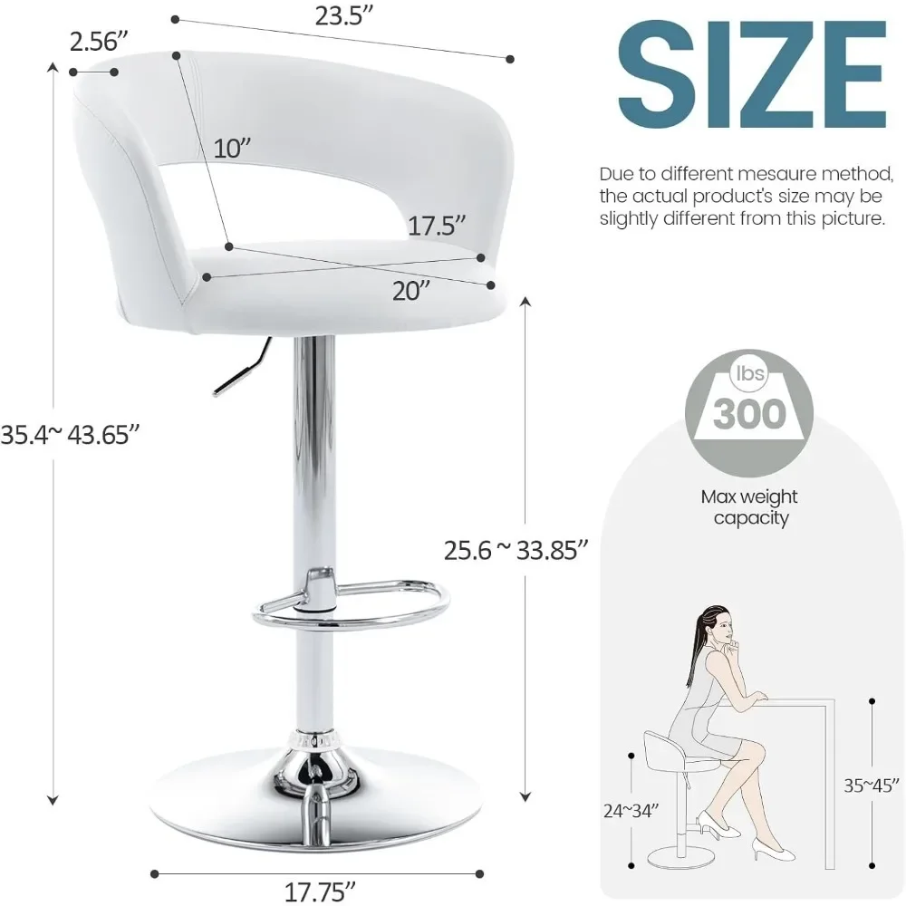 Wide Bar Stool, Modern PU Leather Swivel Adjustable Barstool with Hollow Back and Arms