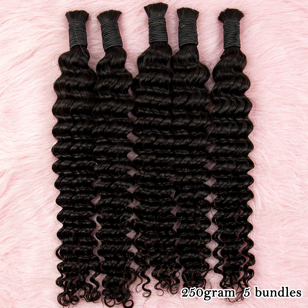 NABI 人毛バンドル編組ディープウェーブバージンヘアエクステンションナチュラルカラー三つ編み横糸なしヘアバルクエクステンション