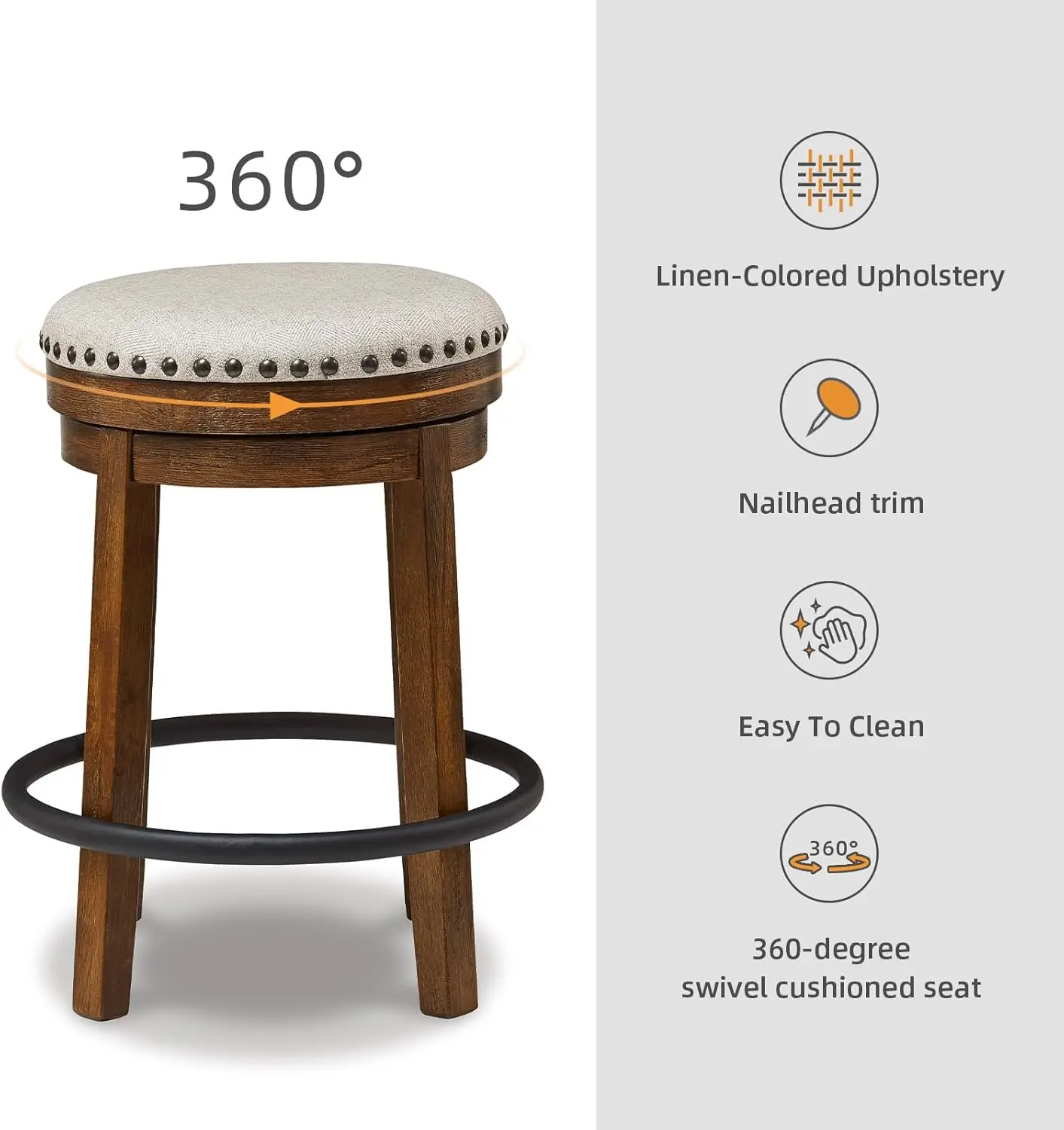 Design by Ashley Valebeck 24" Counter Height Upholstered Swivel Stool, Brown & Black