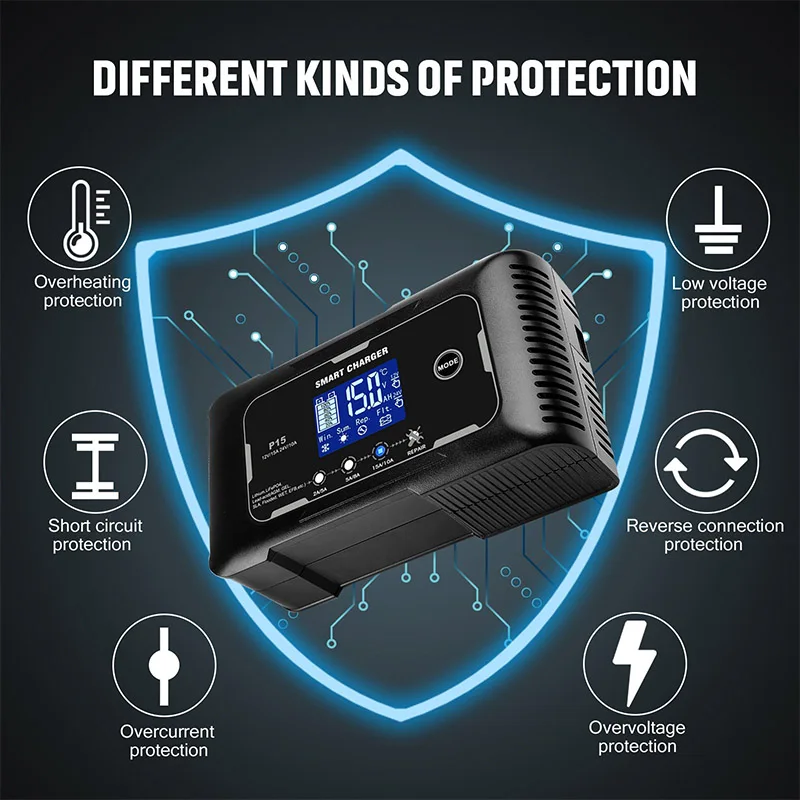 15a/20aスマートバッテリー充電器lcd自動パルス修理充電車オートバイ用バッテリー充電器鉛酸リチウムバッテリー