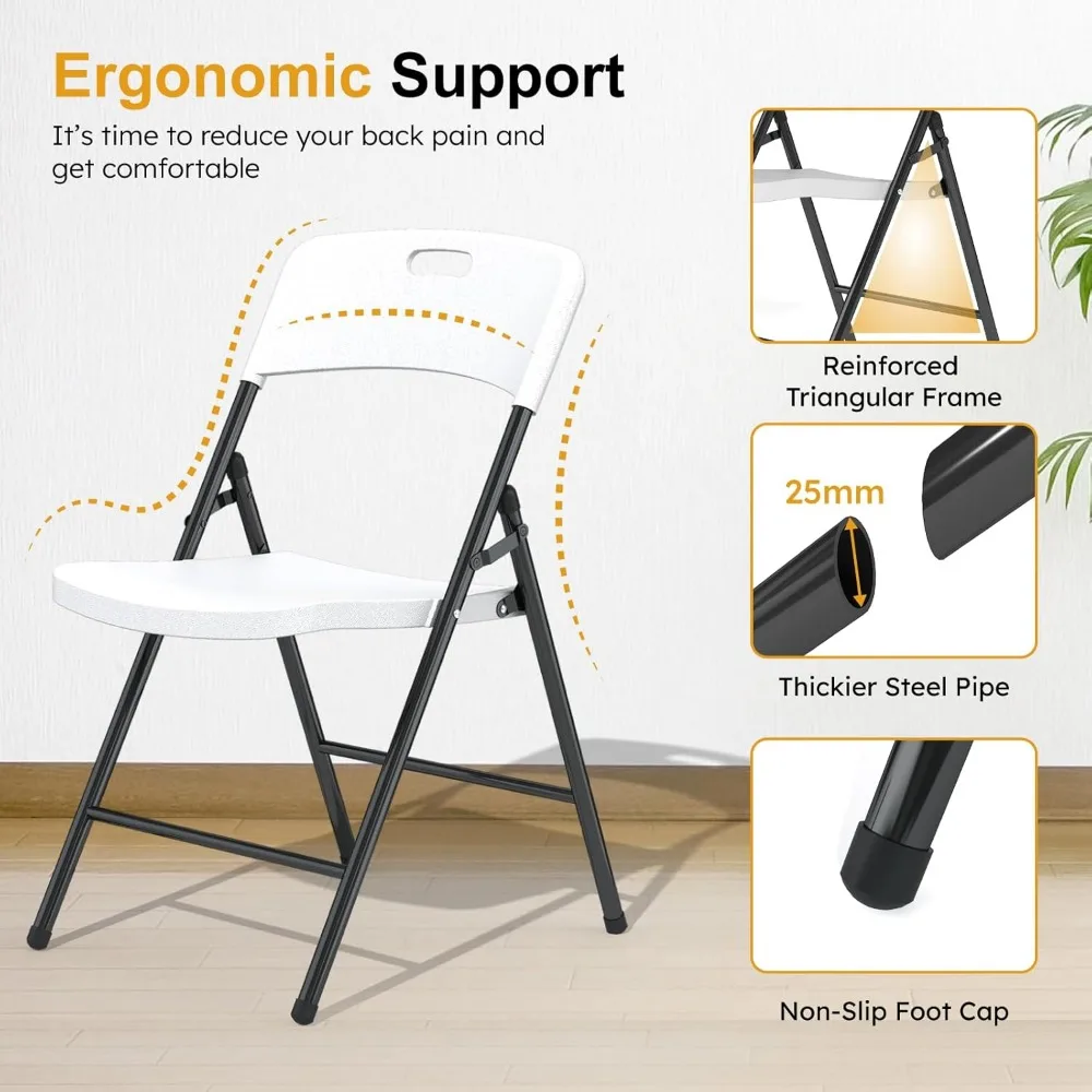 12 Pack Folding Chairs, 700lbs Capacity Heavy Duty Folding Chair with Reinfoced Steel Frame for Indoor/Outdoor Use, White Plasti