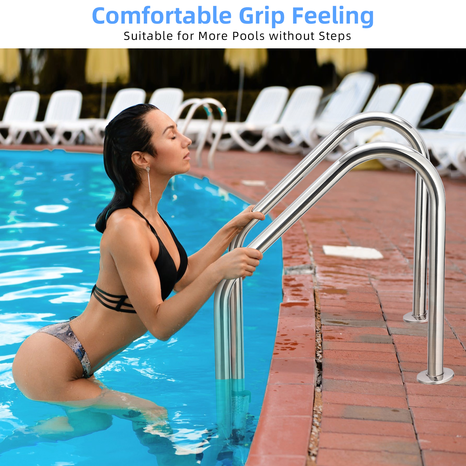 Escada de piscina personalizável em 4 degraus em aço inoxidável para uso interno/externo resistente antiderrapante fácil