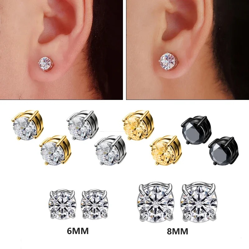 1 par de brincos magnéticos fortes de cristal para homens e mulheres, brincos magnéticos de zircônia redonda punk, joias de orelha sem piercing