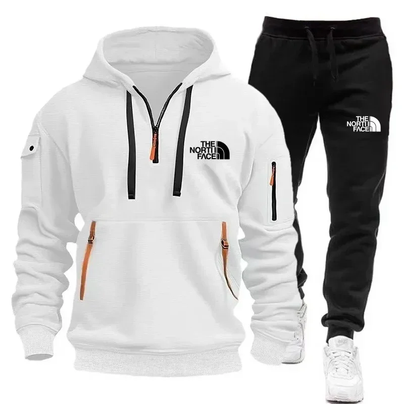 2025 Neues Herbst- und Winter-Herren-Kapuzen-Sweatshirt-Set, Outdoor-Pullover mit verdicktem Reißverschluss und langer Hose, 2-teiliges Set