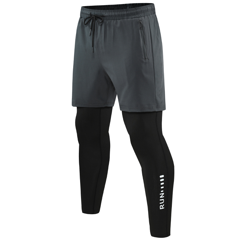 Pantalones para correr 2 en 1 para hombre, pantalones de doble capa, mallas ajustadas de entrenamiento para baloncesto, pantalones de chándal estampados para Fitness con bolsillos, pantalones para correr