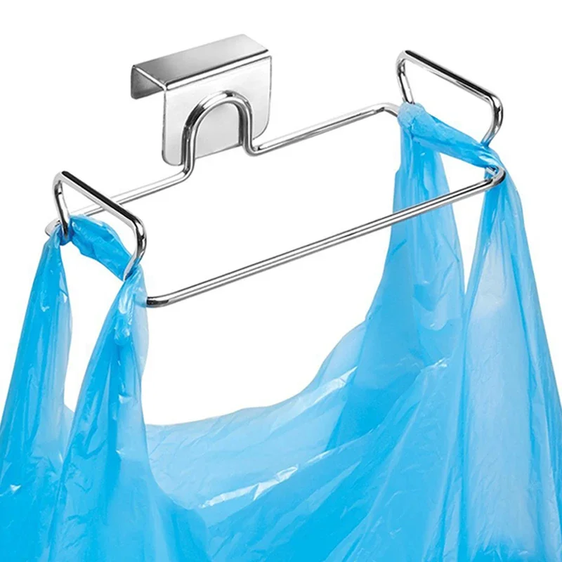 Estante de basura para cocina, puerta de armario, soporte para bolsas de basura, soporte de almacenamiento de basura de armario de acero inoxidable