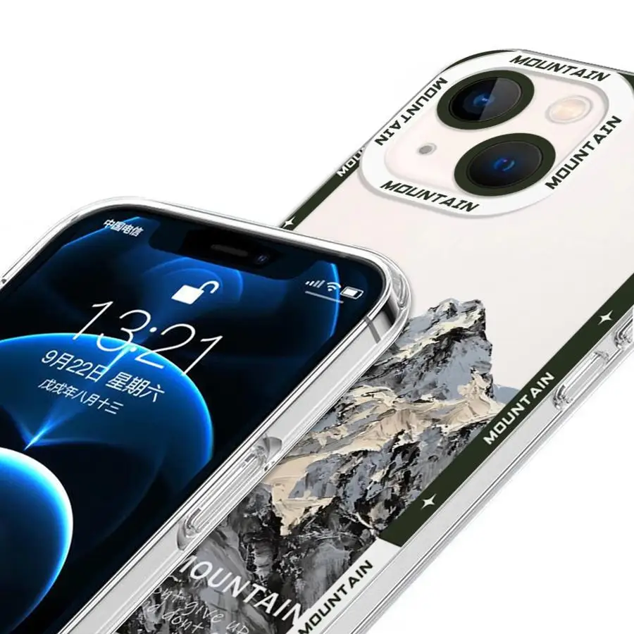 Casing ponsel gunung salju, untuk Apple iPhone 15 16 Pro XS Max 13 14 Plus XR SE 7 8 12 11 Pro plus Matte