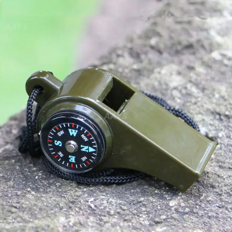 3in1 Survival Whistle Mutifunction น้ําหนักเบานกหวีดเครื่องวัดอุณหภูมิเข็มทิศสําหรับตั้งแคมป์เดินป่าและกิจกรรมกลางแจ้ง