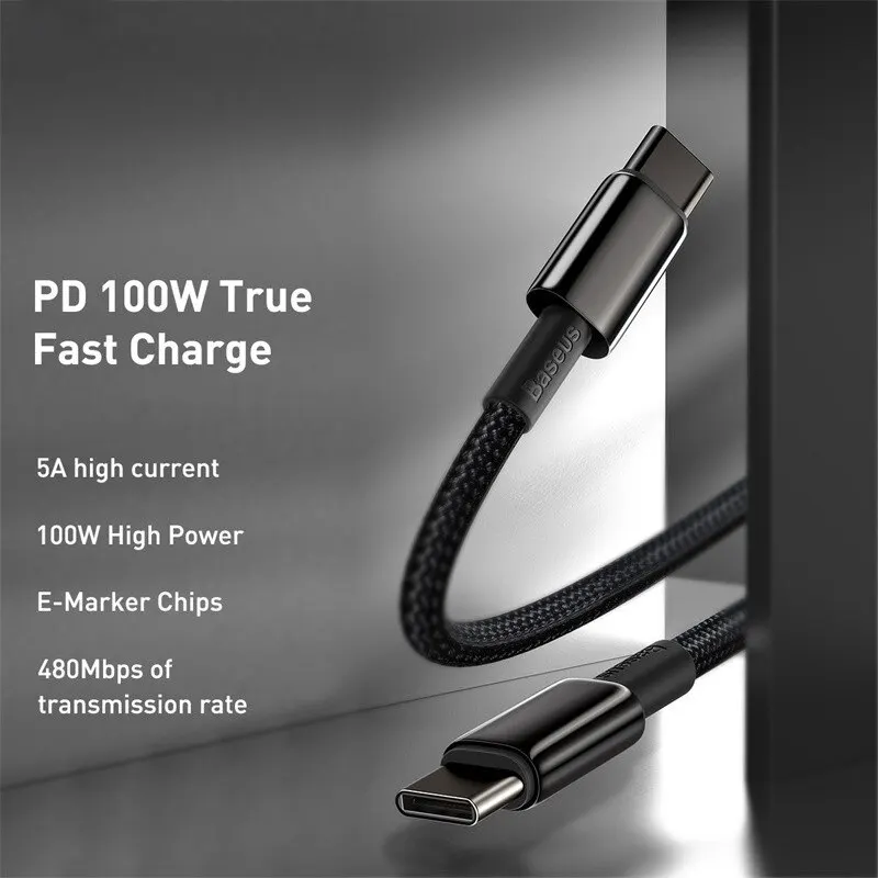 Cavo Baseus 100W tipo C per iPhone 15 USB C PD cavo di ricarica rapida per caricabatterie per Macbook Samsung Xiaomi tipo C cavo USB C