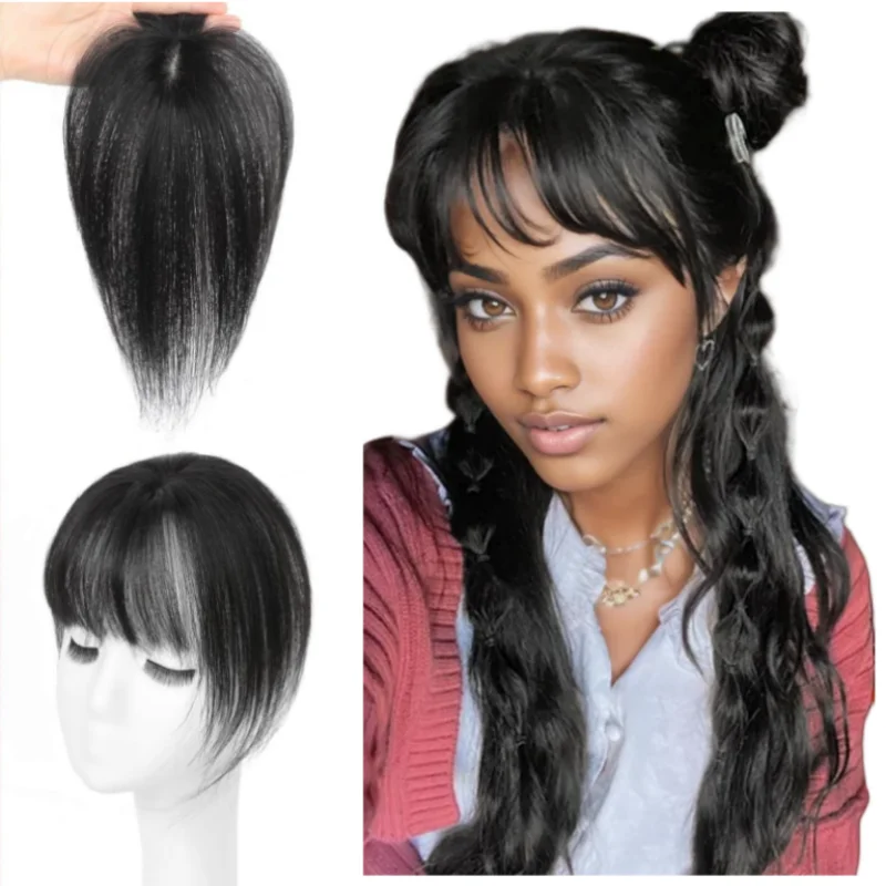 Toppers de cabelo humano de renda slik t-parte para mulheres clip-in topper com franja de ar 3d postiços para mulheres desbaste perda de cabelo
