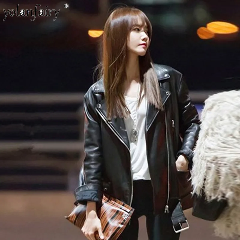 女性のための本革のジャケット,大きくてルーズなオートバイのジャケット,婦人服,ストリートウェア,新しい,fcy4797,2023