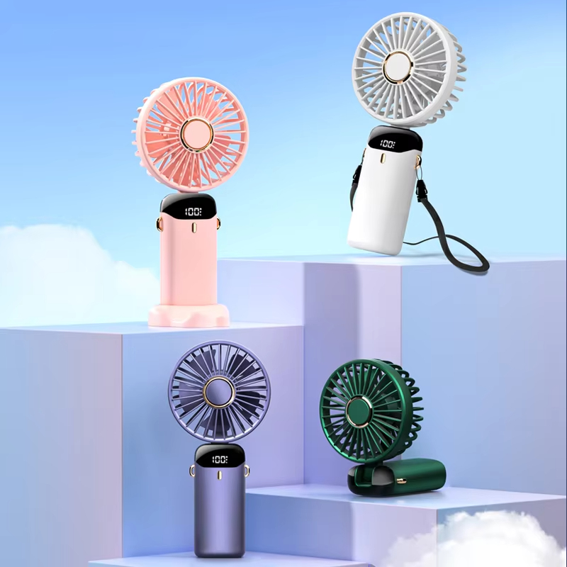 New Portable Hand-Held Fan Office Desktop Multifunctional Folding Double-Headed Small Electric Fan With A Neck Lanyard