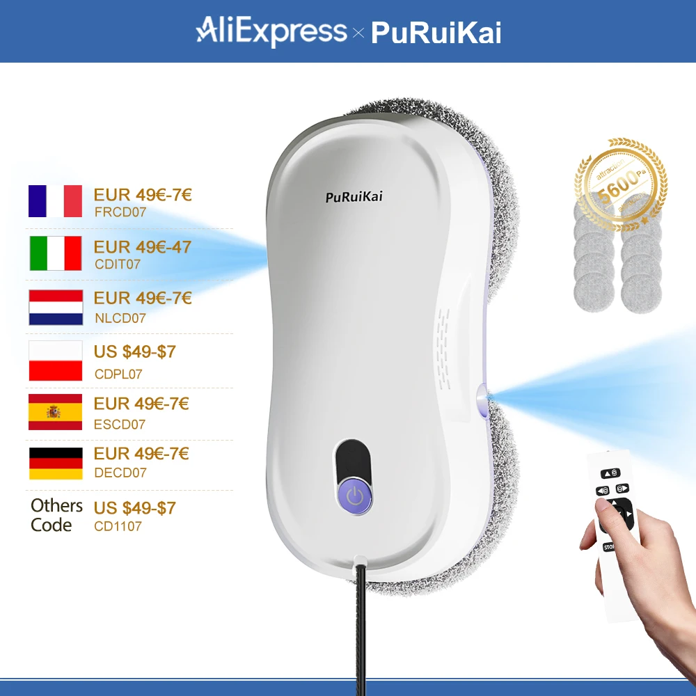 PuRuiKai doppel nozzle household vacuum cleaner remote control robot glass cleaningmachine elektrische glass window cleaning