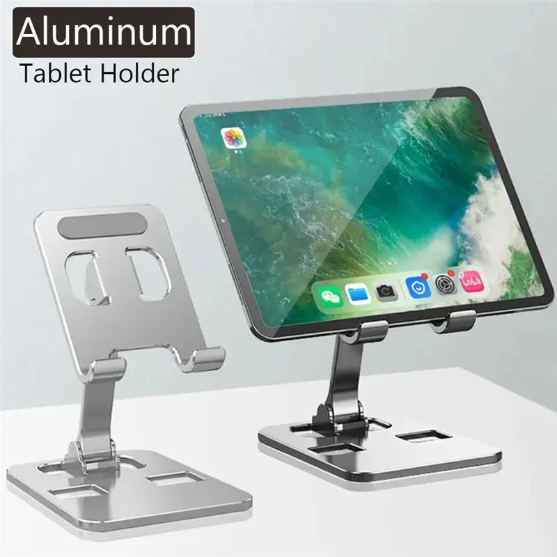 Supporto per telefono da tavolo pieghevole universale in lega di alluminio per iPhone 15 14 Supporto per telefono cellulare Supporto per tablet da tavolo in metallo
