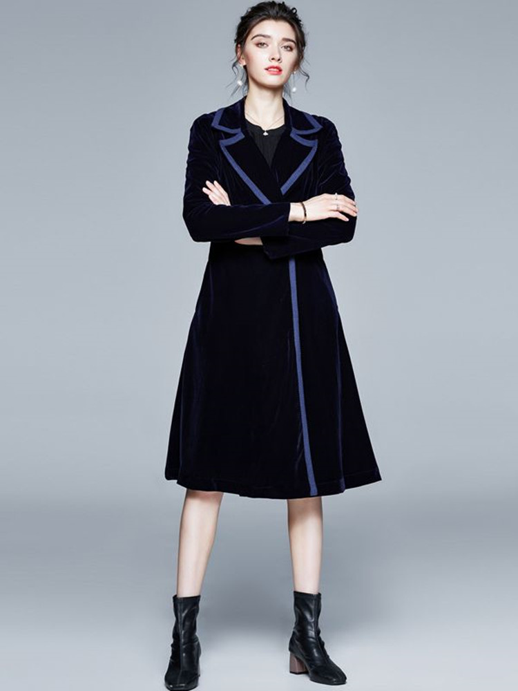 JAMERARY 冬の滑走路ベルベットマキシコート女性ヴィンテージノッチ襟ラップ黒厚く暖かいロングトレンチコート生き抜く