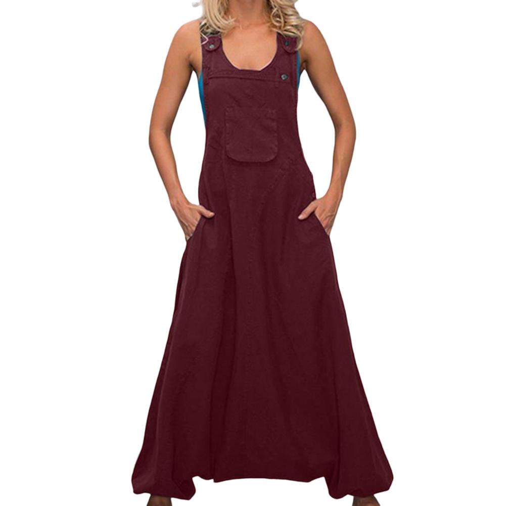 Women's Halter Jumpsuit Sleeveless Harem Pants Side Pocket Loose Workwear Long Jumpsuits Casual Cloth Female Vintage Rompers