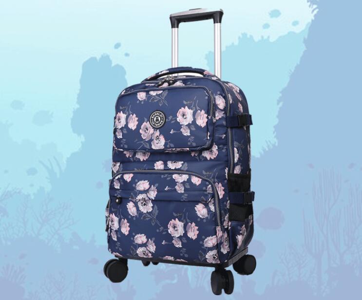 Mala Trolley de Viagem Feminina, Mochila de Rodas Femininas, Bagagem Spinner Rolling, Bolsa escolar