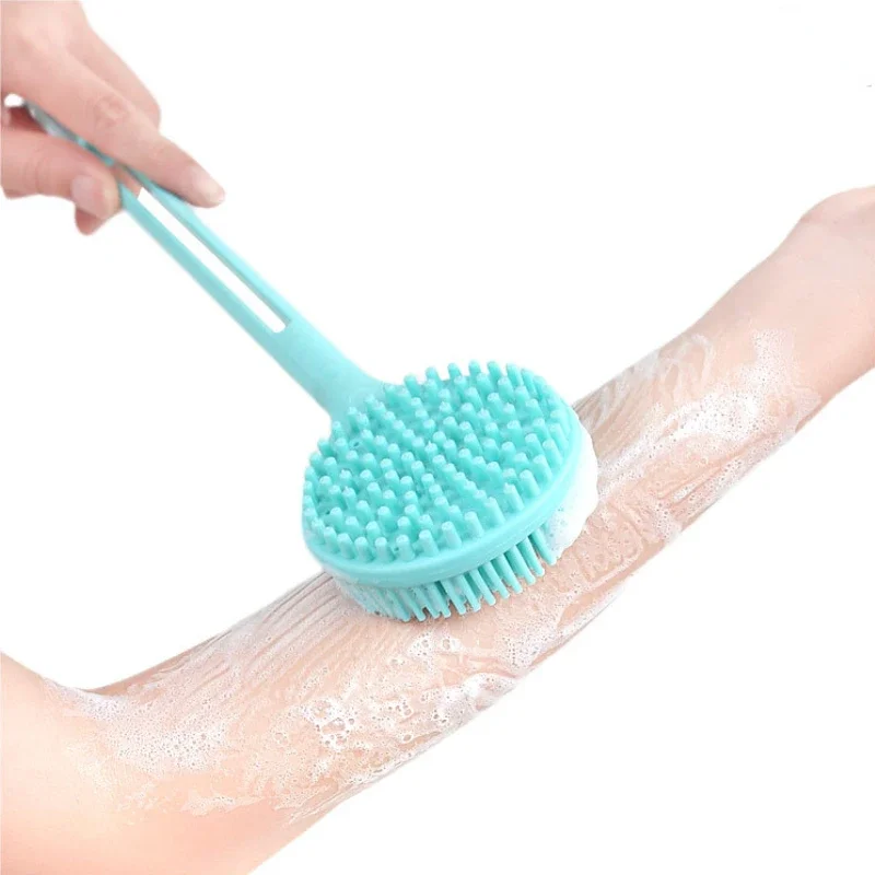 Cepillo corporal de ducha de doble cara, cepillo de baño de mango largo de silicona, masaje de baño, cepillo exfoliante corporal para espalda, 1 ud.
