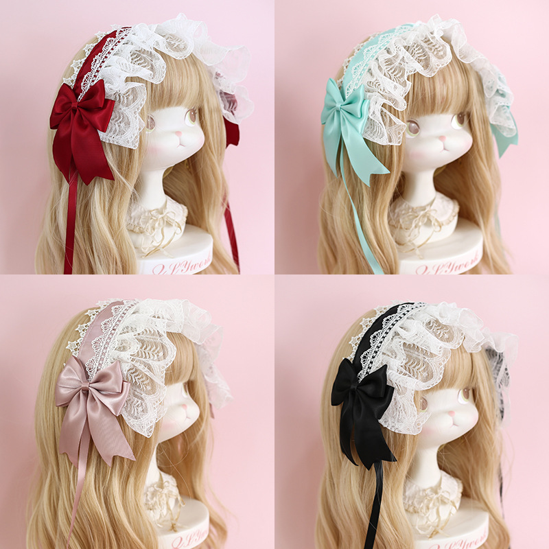 Lolita Stirnband Haarschmuck Haarschmuck süßes Spitzenstirnband KC dunkle Schleife