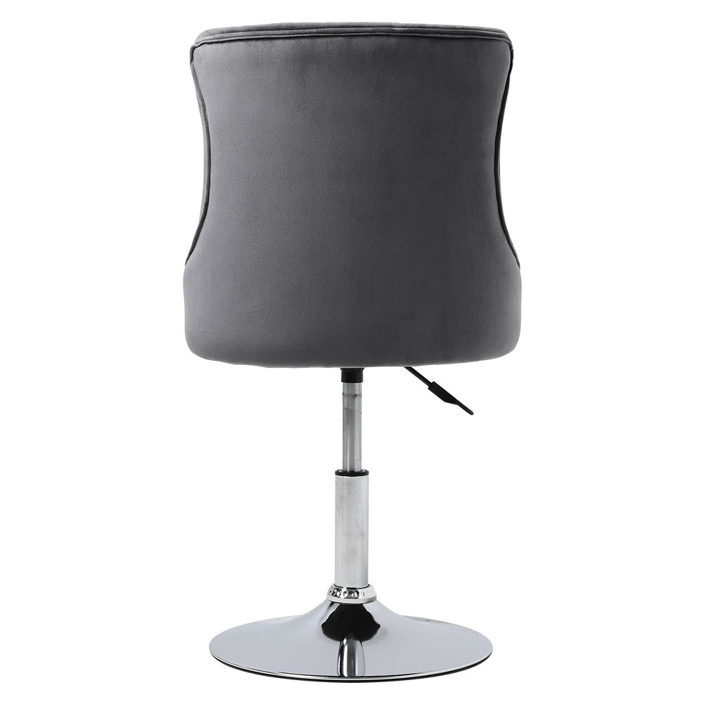 Velvet Swivel Adjustable Bar Stool with Chrome Base, Grey