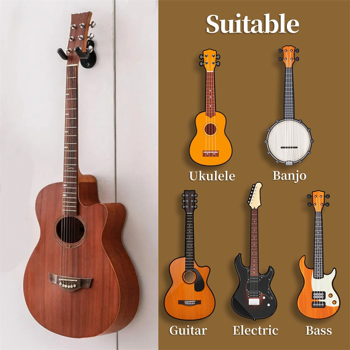 JEWall-Crochet mural en métal pour salariés acoustique, électrique, basse, ukulélé classique