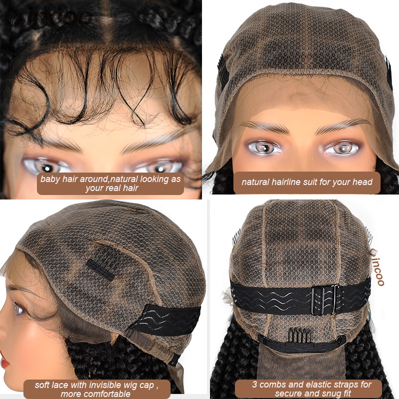 Synthetische große Box geflochtene Perücken Jumbo knoten lose volle Spitze Front Perücken für schwarze Frauen Jumbo Tribal Zöpfe Faux Locs Cornrows Perücke