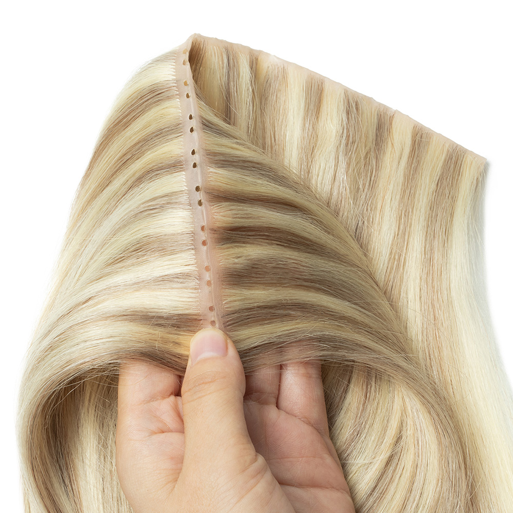 Extensions de cheveux humains blonds invisibles à double languette, trame à trous droits 613, Extensions de trame à trous XO naturels noirs et bruns