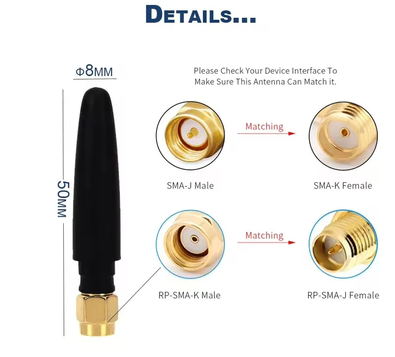 Mini antenna WiFi dual band 2.4GHz 5GHz 5.8GHz MIMO RP SMA maschio per FPV Bluetooth adattatore USB computer scheda PCIe router fotocamera