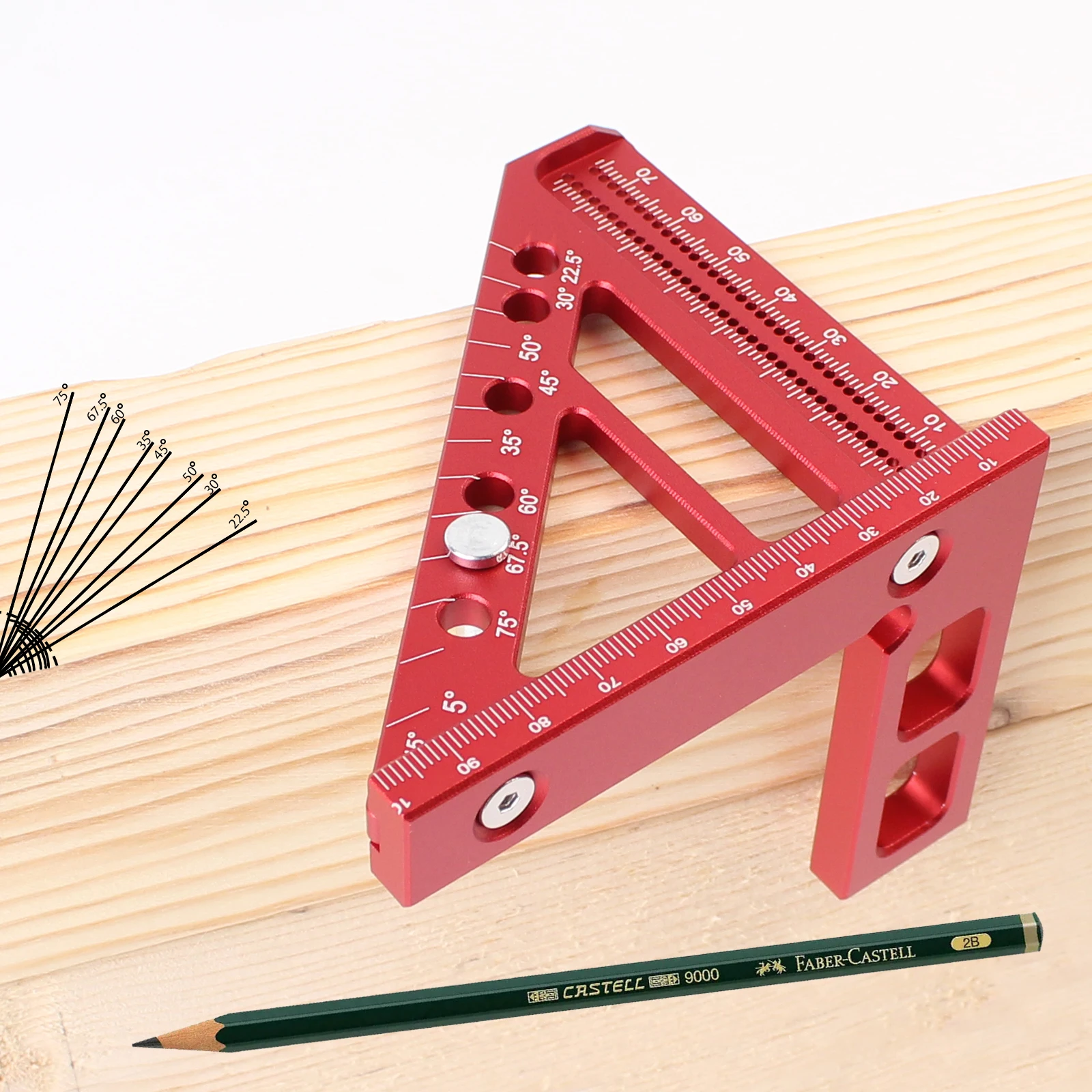 Transportador cuadrado métrico/pulgadas, regla triangular de inglete de aluminio, regla de medición de diseño de múltiples ángulos 3D de 45/90 grados, cuadrado de carpintero