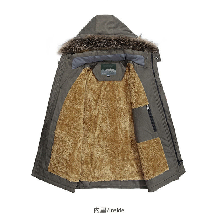 Abrigo de algodón acolchado para hombre, abrigo grueso de invierno para hombre, cuello de piel de felpa, chaqueta larga con capucha para exteriores, chaqueta con capucha con forro de lana, Parkas para nieve