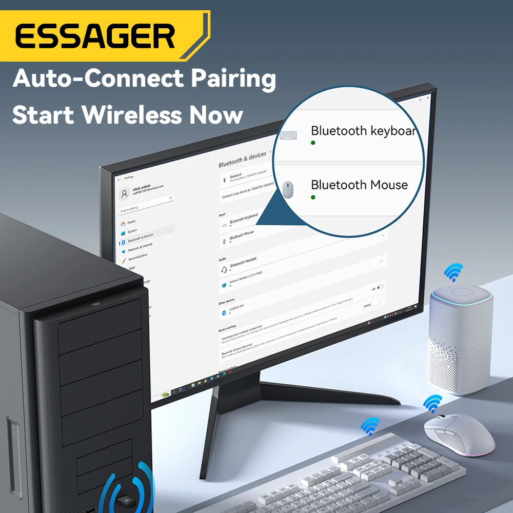 Essager USB Bluetooth 5,4 адаптер беспроводной передатчик приемник для ПК ноутбук драйвер бесплатно для Win10/11 Bluetooth клавиатура мышь