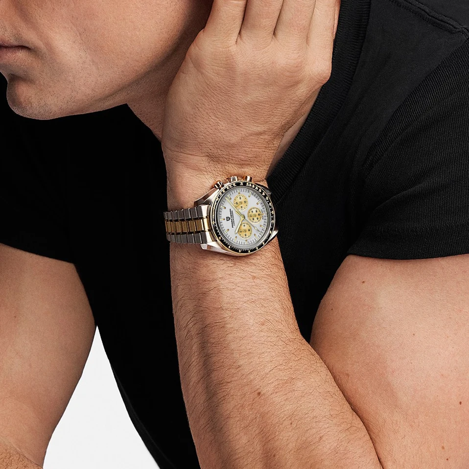 PAGANI DESIGN, relojes de luna dorada y plateada, nuevo reloj de cuarzo de lujo para hombre, cronógrafo con fecha automática, reloj de pulsera de cristal de zafiro AR para hombre