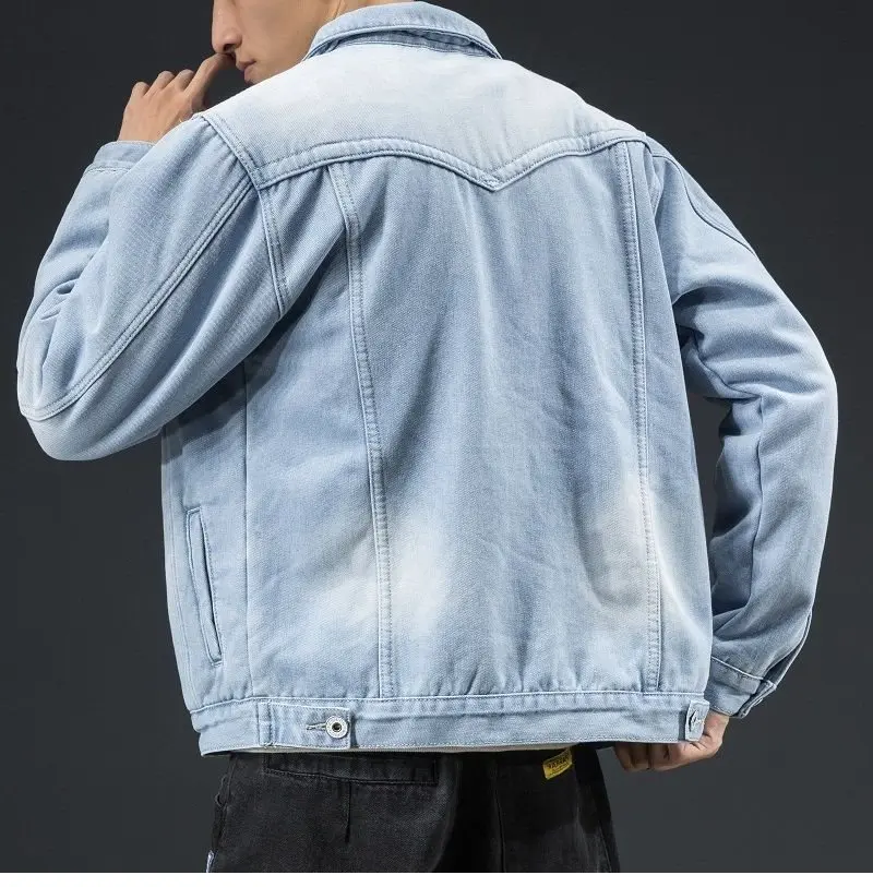 Denim Coat Men Thick Jackets Warm Coats Turn Down Collar Full Sleeve Single Breasted Simple Casual Loose Jacket Winter