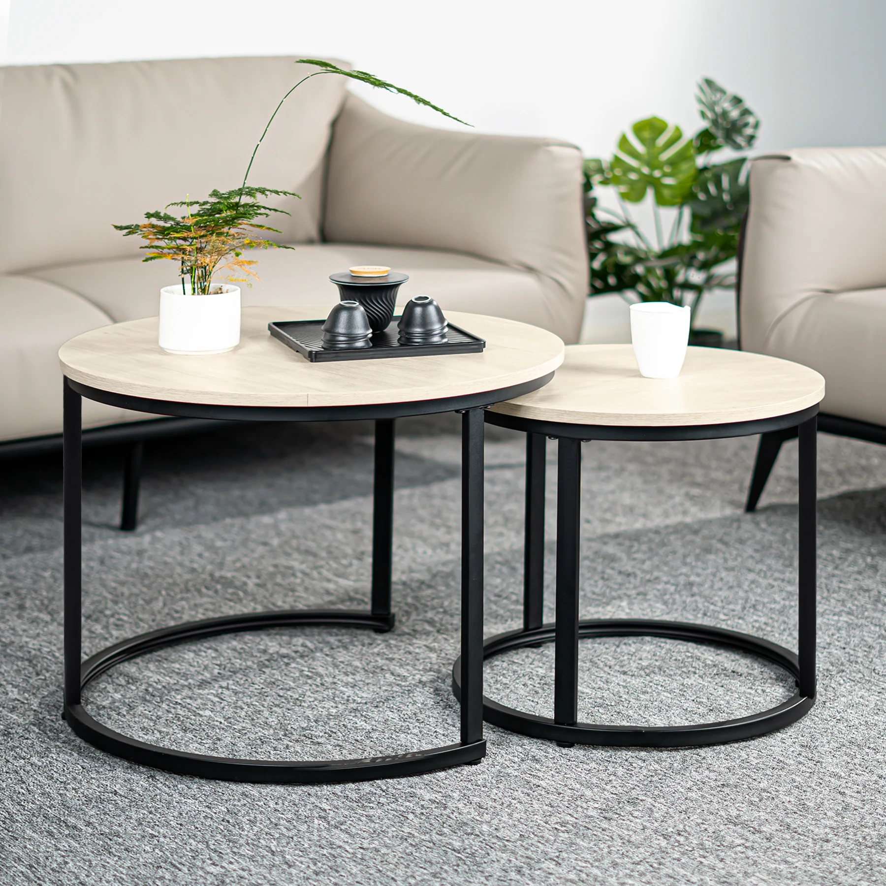 EGOONM 2Pcs Nordic Coffee Table 2 in 1 Round Combination Office Tea table Modern Minimalist Home Sofa Ins Side Table Living Room