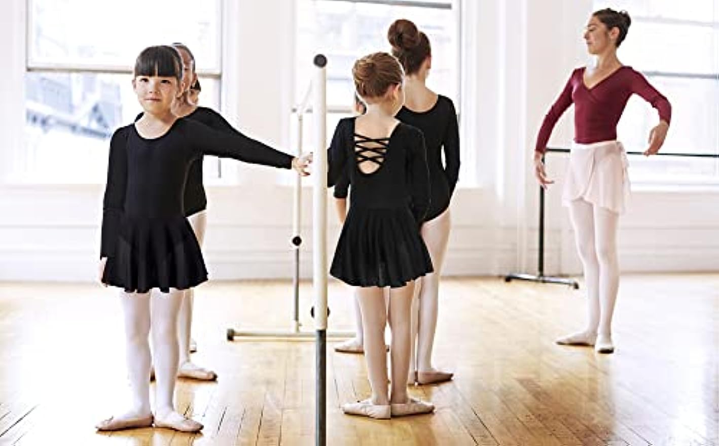 Leotardo de Ballet para niña, falda de manga larga con espalda calada, vestido de baile de malla para niño