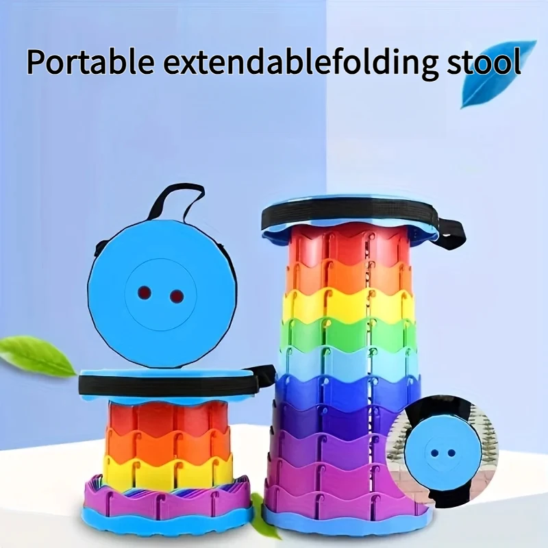 2025 1PC Sgabello pieghevole arcobaleno Altezza regolabile Materiale PP Portatile pieghevole compatto per attività all'aperto di pesca in campeggio