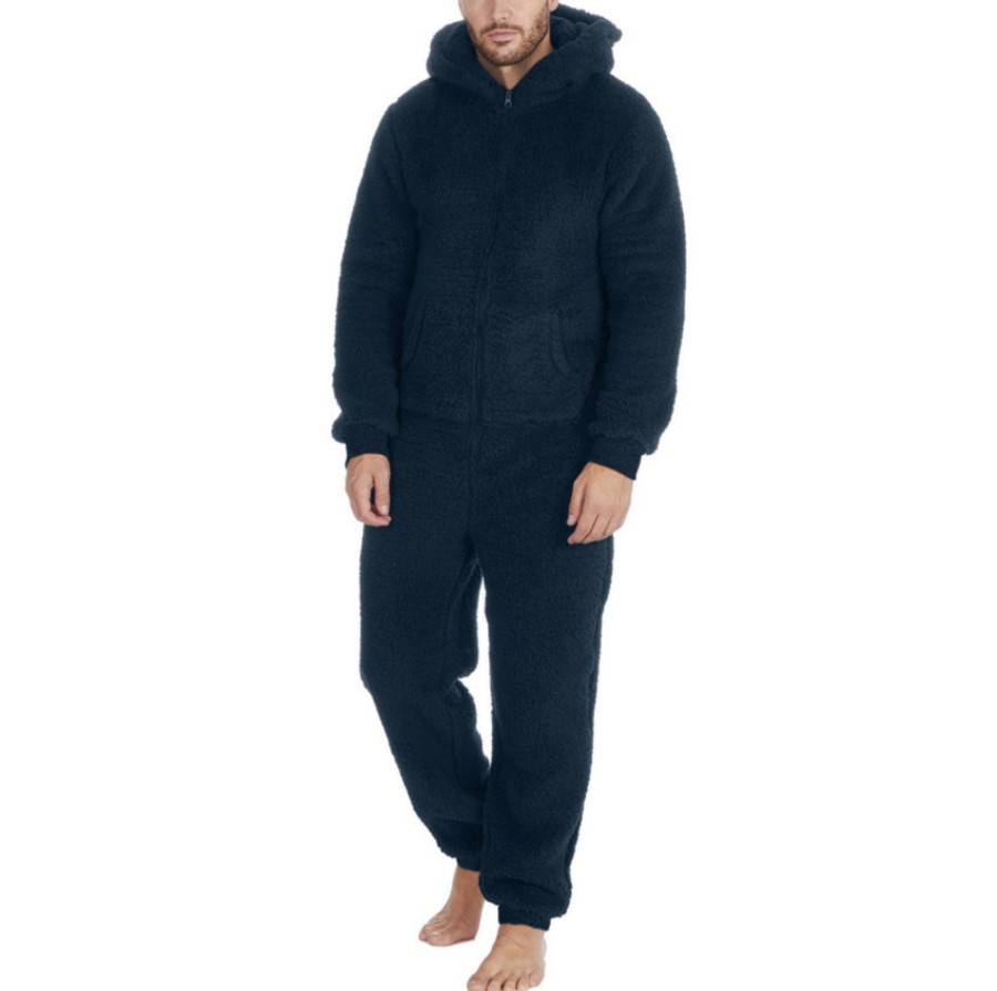 INRIVUS Conjunto de pijama con capucha de forro polar de felpa de invierno para hombre: ropa de dormir de invierno acogedora y cálida con bolsillos, lavable a máquina