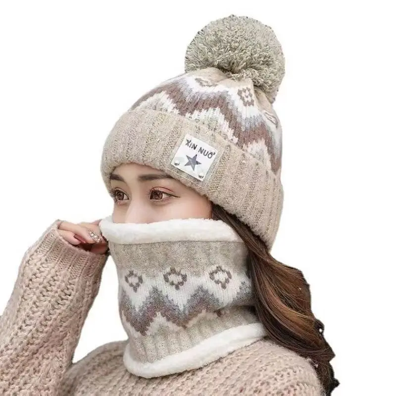 Gorros de terciopelo de felpa para mujer, gorro calentador de cuello, conjunto de bufanda, gorros para ciclismo, sombrero a prueba de viento, protección para los oídos al aire libre, 2 uds.