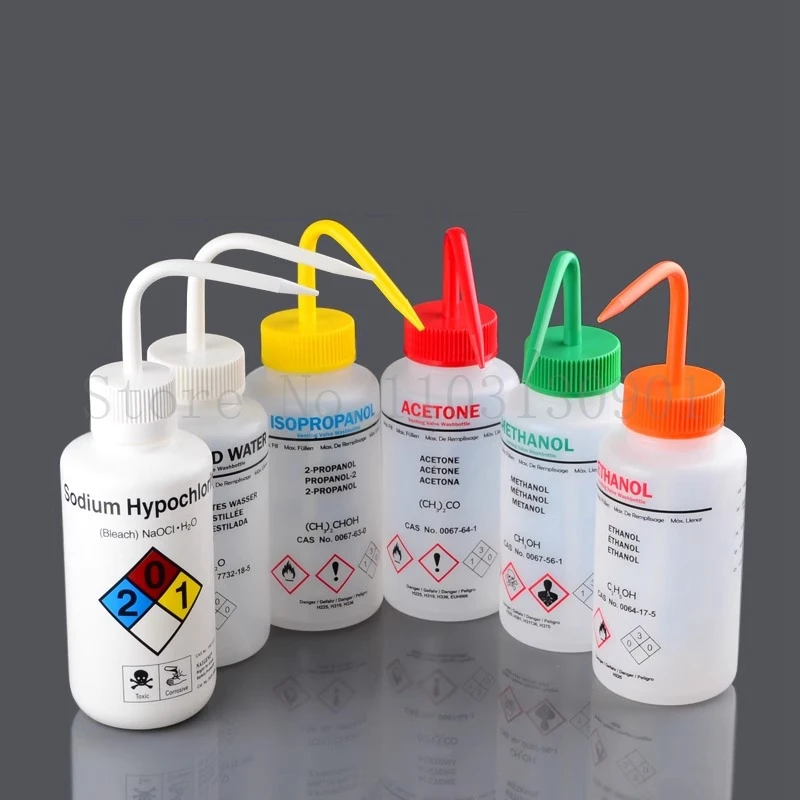 1pc 250ml 500ml Safe Wash Bottle with Label Acetone Methanol Ethanol Laboratory Cleaning Bottle