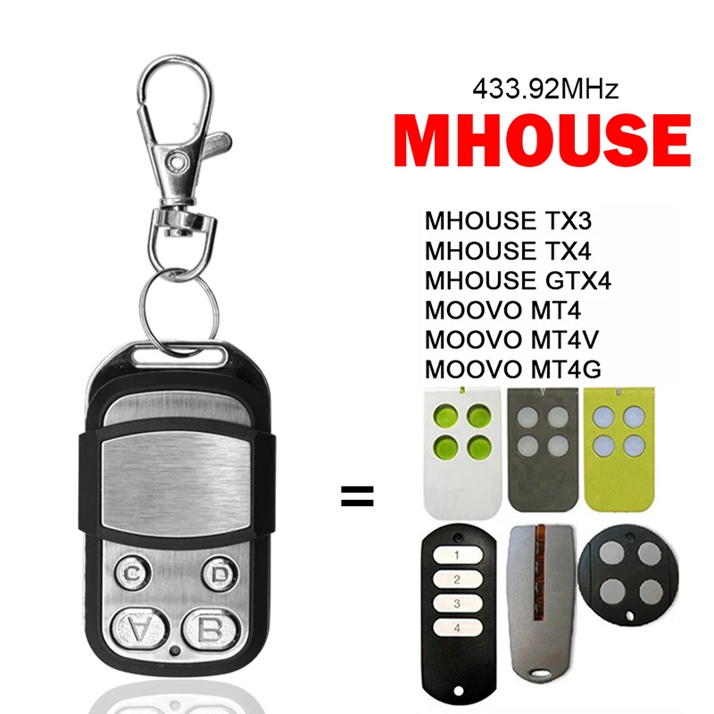 2PCS MHOUSE GTX4 Garage Remote Control For MHOUSE GTX4 TX3 TX4 GTX4C MT4 MT4V MT4G Gate Keyfob Transmitter 433.92MHz