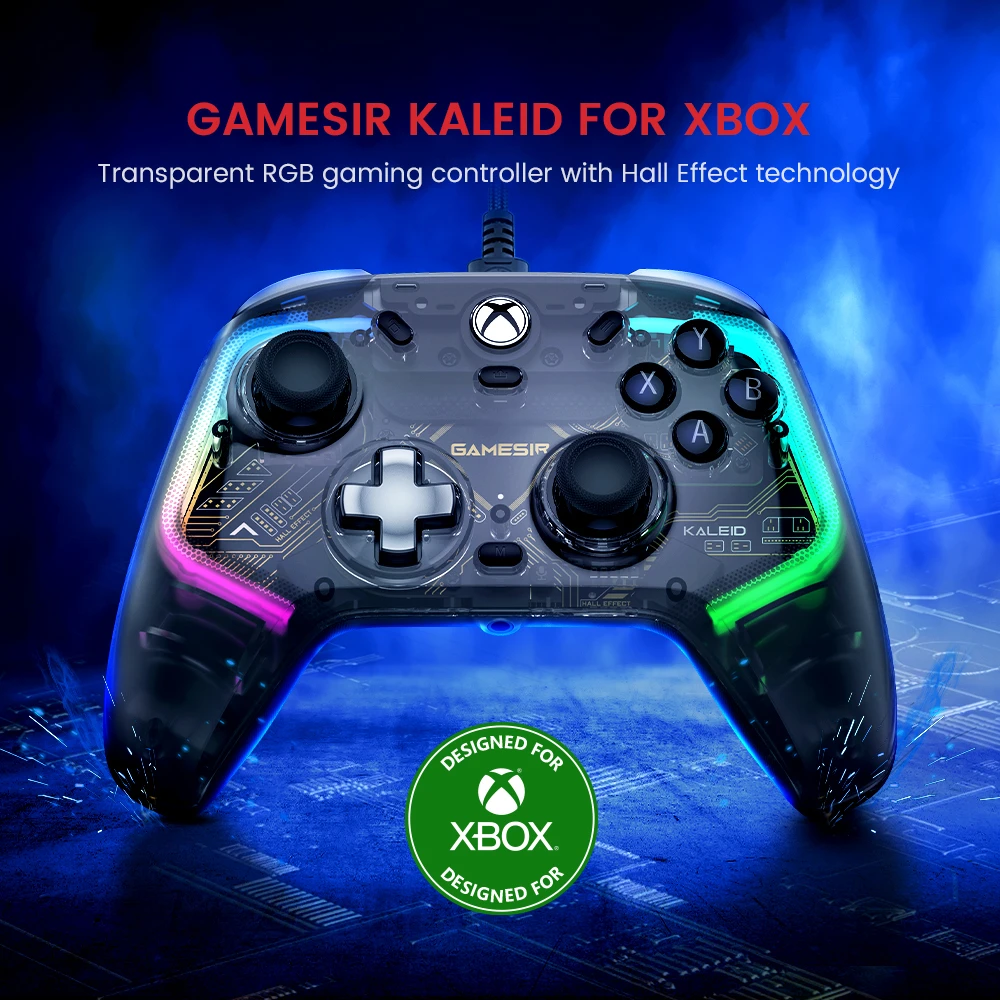 Gamesir Kaleid FLUX Xbox Controle PC Wired Controle Gamepad para XBOX Series S X ONE PC Steam com Joysticks Efeito Hall Disparadores Analógicos RGB Luz