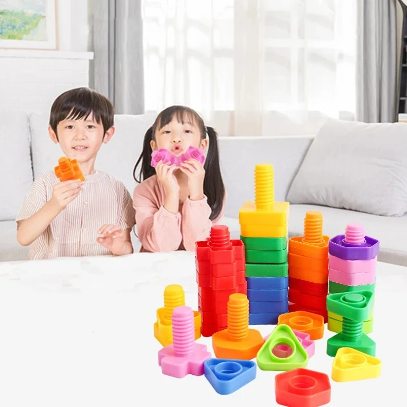 10/20 PCS Set of Plastic Assembly Screw Building Blocks for Children, Montessori Shape and Color Recognition Educational Toys
