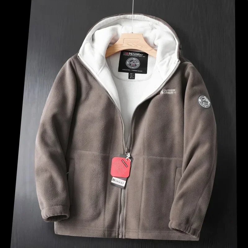 ฤดูหนาวผู้ชายเสื้อขนแกะหรูหราหนา Soft Shell Polar Wool Jacket คู่สกีกลางแจ้งเย็น Windproof Hooded Coat