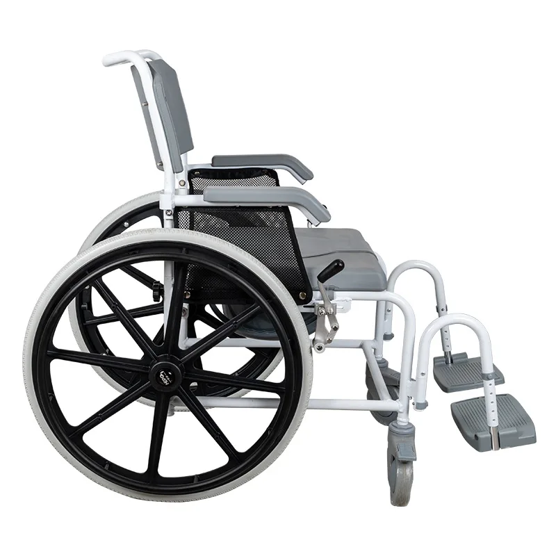 Opvouwbare rolstoel van aluminiumlegering, revalidatieproducten voor ouderen met armleuningen, invalidentoilet voor gehandicapten van aluminiumlegering