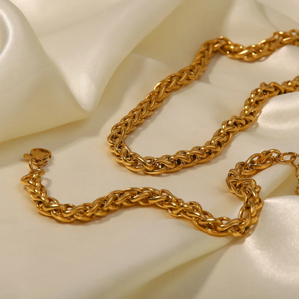 Set di gioielli con bracciale a forma di cerchio geometrico in acciaio inossidabile per donna collare placcato in metallo Color oro 18 carati