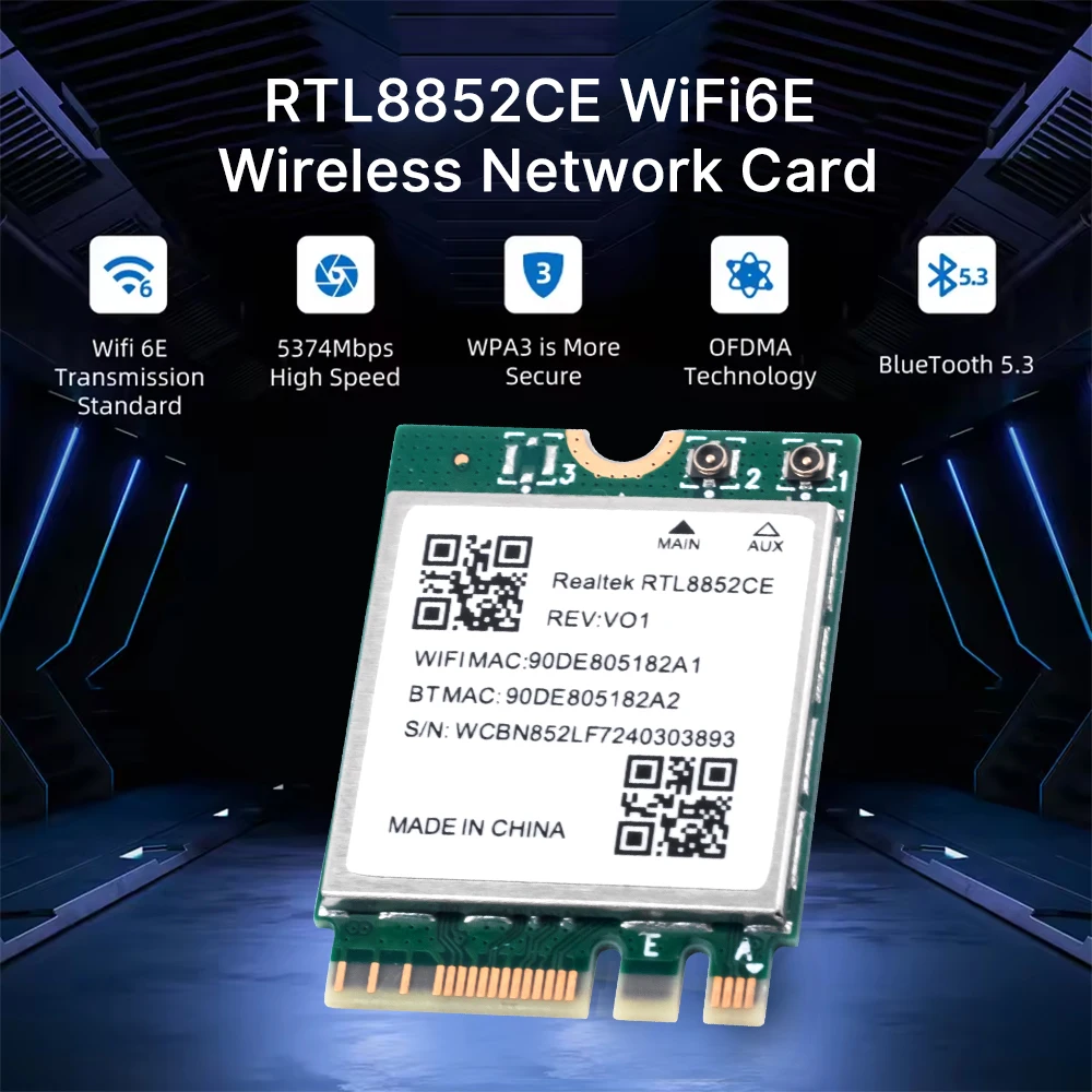 Трехдиапазонный адаптер Wi-Fi 6E Bluetooth 5.3, 5400 Мбит/с, приемная карта беспроводного сигнала NGFF M.2 для Windows 10/11 RTL8852CE, как AX210