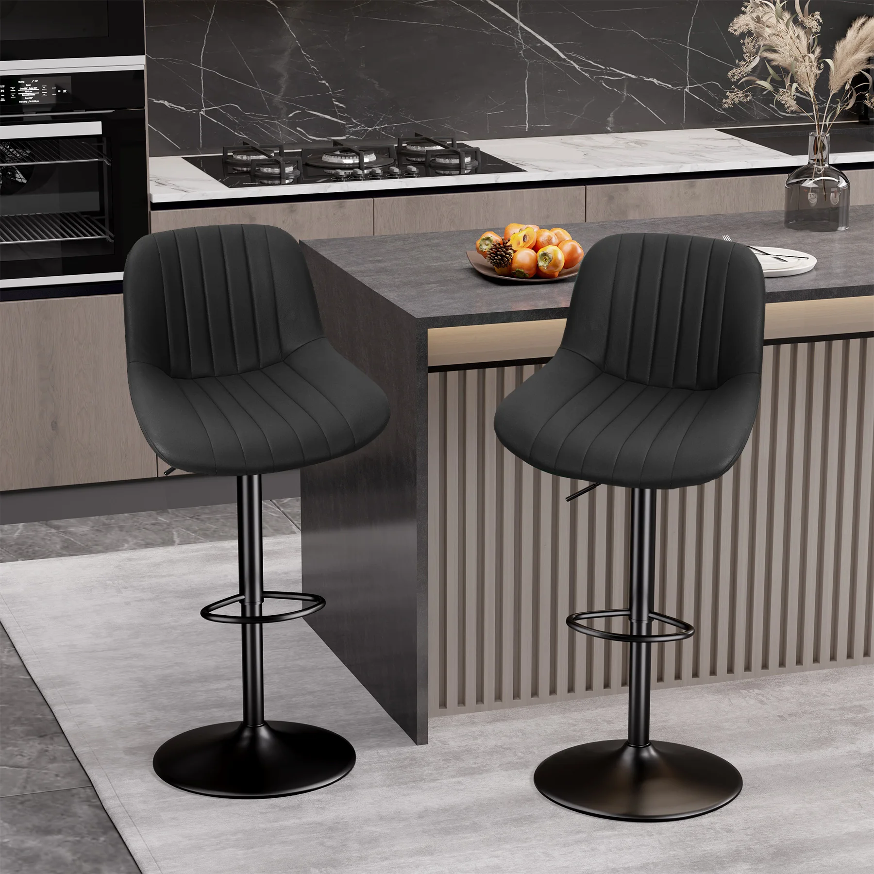 Bar Stool 2-Piece Set, Adjustable Modern Rotating Bar Stool with Backrest, Counter High Performance Fabric Island Chair